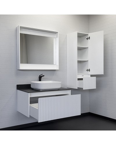 Тумба с раковиной Comforty Марсель 90 00-00013795 подвесная Белая матовая Калакатта Блэк