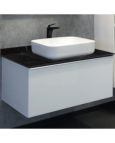 Тумба с раковиной Comforty Милан 90 00-00014008 подвесная Белая гляцевая Калакатта Блэк