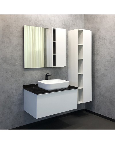 Тумба с раковиной Comforty Милан 90 00-00014008 подвесная Белая гляцевая Калакатта Блэк