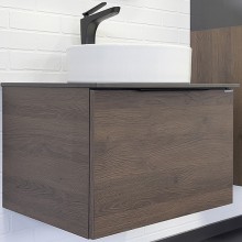 Тумба с раковиной Comforty Портленд 60 00-00013791 подвесная Дуб шоколадно-коричневый Калакатта Блэк