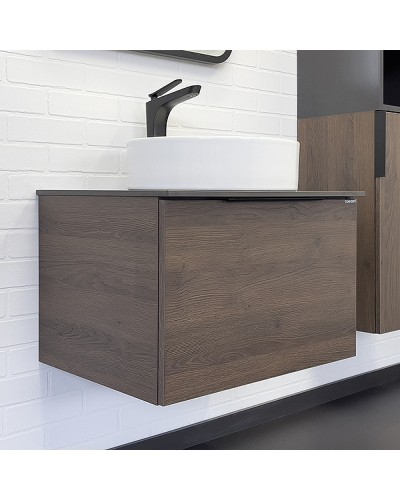 Тумба с раковиной Comforty Портленд 60 00-00013791 подвесная Дуб шоколадно-коричневый Калакатта Блэк