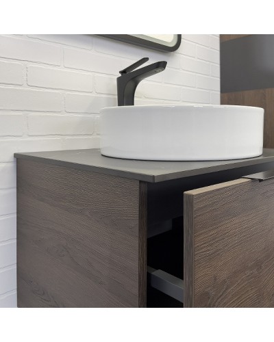 Тумба с раковиной Comforty Портленд 60 00-00013791 подвесная Дуб шоколадно-коричневый Калакатта Блэк