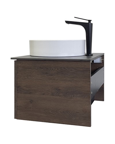 Тумба с раковиной Comforty Портленд 60 00-00013791 подвесная Дуб шоколадно-коричневый Калакатта Блэк