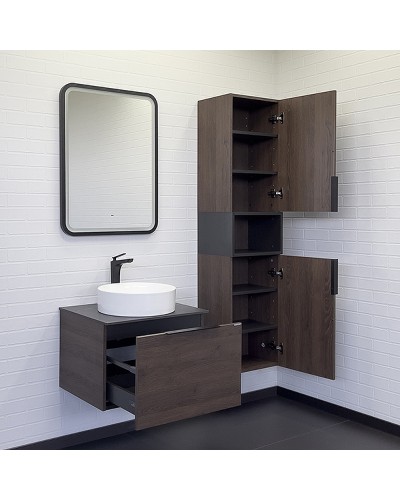 Тумба с раковиной Comforty Портленд 60 00-00013791 подвесная Дуб шоколадно-коричневый Калакатта Блэк