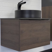 Тумба с раковиной Comforty Портленд 60 00-00013793 подвесная Дуб шоколадно-коричневый