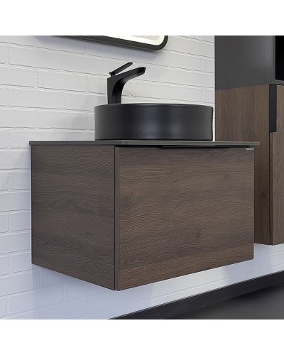 Тумба с раковиной Comforty Портленд 60 00-00013793 подвесная Дуб шоколадно-коричневый