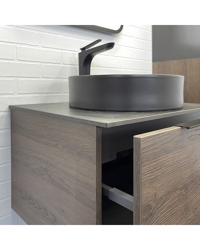 Тумба с раковиной Comforty Портленд 60 00-00013793 подвесная Дуб шоколадно-коричневый