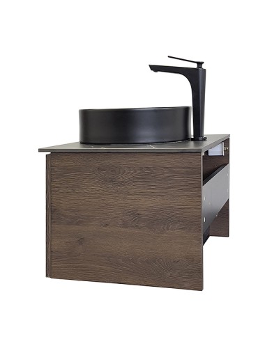 Тумба с раковиной Comforty Портленд 60 00-00013793 подвесная Дуб шоколадно-коричневый