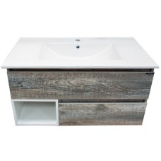 Тумба с раковиной Comforty Турин 90М 00-00013940 подвесная Дуб бежевый Белая глянцевая