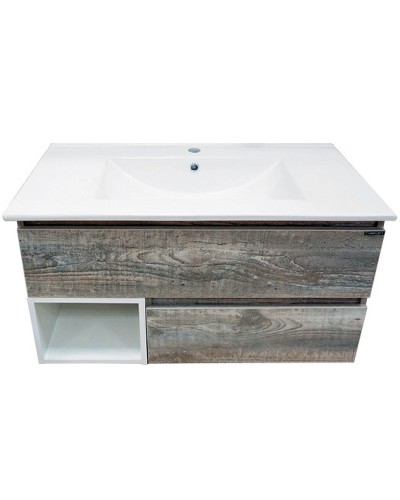 Тумба с раковиной Comforty Турин 90М 00-00013940 подвесная Дуб бежевый Белая глянцевая