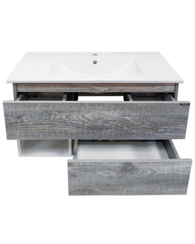 Тумба с раковиной Comforty Турин 90М 00-00013940 подвесная Дуб бежевый Белая глянцевая