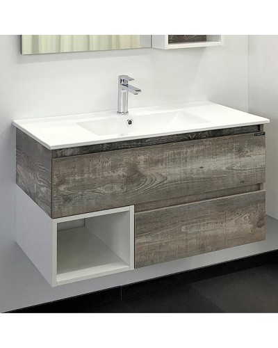 Тумба с раковиной Comforty Турин 90М 00-00013940 подвесная Дуб бежевый Белая глянцевая