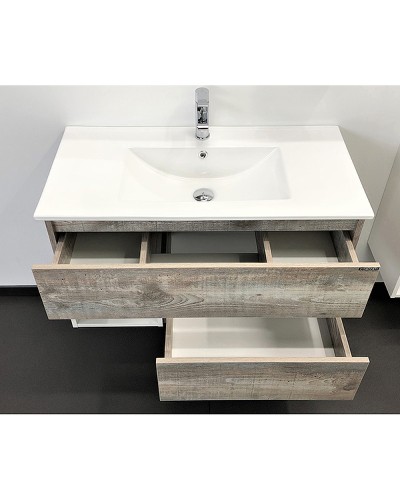 Тумба с раковиной Comforty Турин 90М 00-00013940 подвесная Дуб бежевый Белая глянцевая