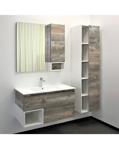 Тумба с раковиной Comforty Турин 90М 00-00013940 подвесная Дуб бежевый Белая глянцевая