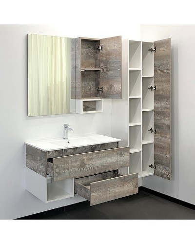 Тумба с раковиной Comforty Турин 90М 00-00013940 подвесная Дуб бежевый Белая глянцевая