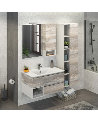 Тумба с раковиной Comforty Турин 90М 00-00013940 подвесная Дуб бежевый Белая глянцевая