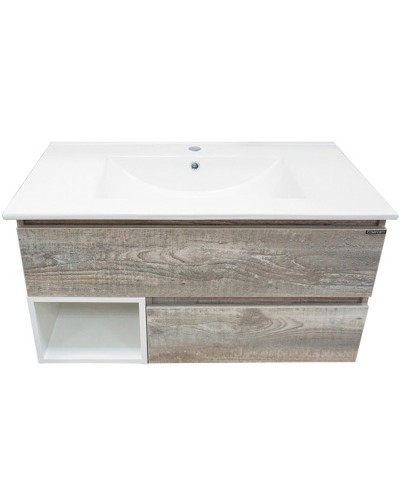 Тумба с раковиной Comforty Турин 75М 00-00013913 подвесная Дуб бежевый Белая глянцевая