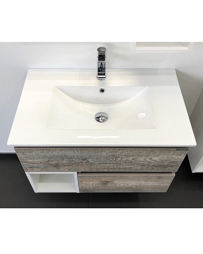 Тумба с раковиной Comforty Турин 75М 00-00013913 подвесная Дуб бежевый Белая глянцевая