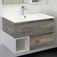 Тумба с раковиной Comforty Турин 75М 00-00013913 подвесная Дуб бежевый Белая глянцевая