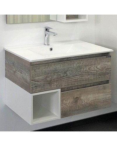 Тумба с раковиной Comforty Турин 75М 00-00013913 подвесная Дуб бежевый Белая глянцевая