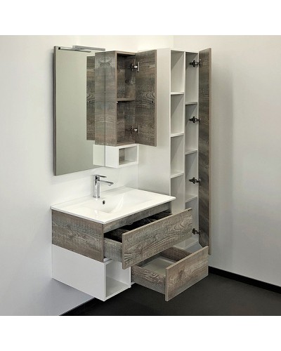 Тумба с раковиной Comforty Турин 75М 00-00013913 подвесная Дуб бежевый Белая глянцевая