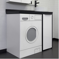 Тумба с раковиной Comforty Лозанна 100 00-00013800 под стиральную машину Белая глянцевая Калакатта Блэк