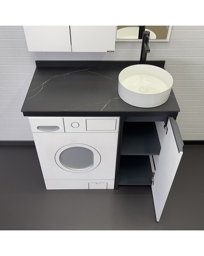 Тумба с раковиной Comforty Лозанна 100 00-00013800 под стиральную машину Белая глянцевая Калакатта Блэк