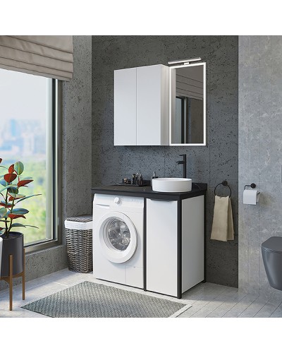 Тумба с раковиной Comforty Лозанна 100 00-00013800 под стиральную машину Белая глянцевая Калакатта Блэк