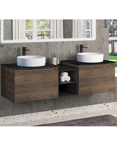 Тумба с раковиной Comforty Портленд 150 00-00013687 подвесная Дуб шоколадно-коричневый Калакатта Блэк
