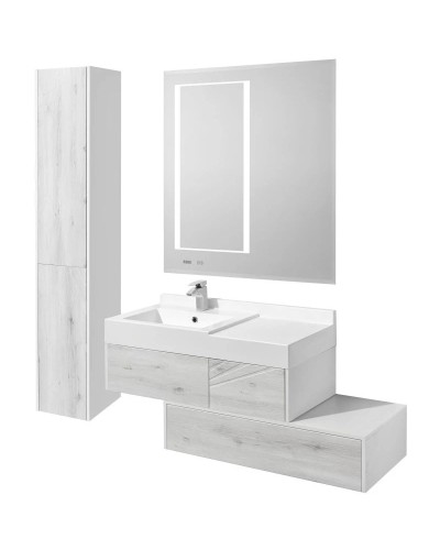 Тумба с раковиной белый глянец/ольха наварра 100 см Акватон Сакура 1A2349K1SKW80