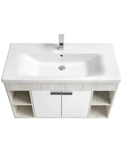 Тумба с раковиной белый глянец/дуб крафт 100 см Акватон Флай 1A2375K0FAX10