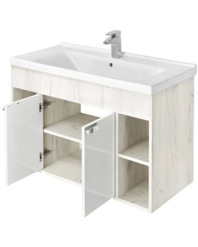 Тумба с раковиной белый глянец/дуб крафт 100 см Акватон Флай 1A2375K0FAX10