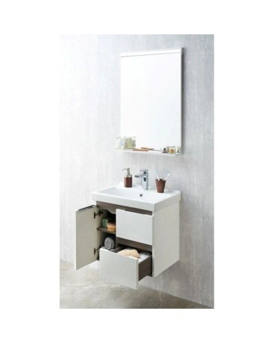 Тумба с раковиной белый глянец/грецкий орех 60 см Акватон Рене 1A2585K0NRC80