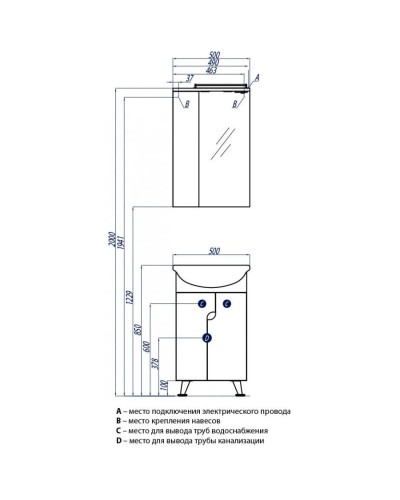 Тумба с раковиной белый глянец 50,5 см Акватон Панда 1A0537K0PD010