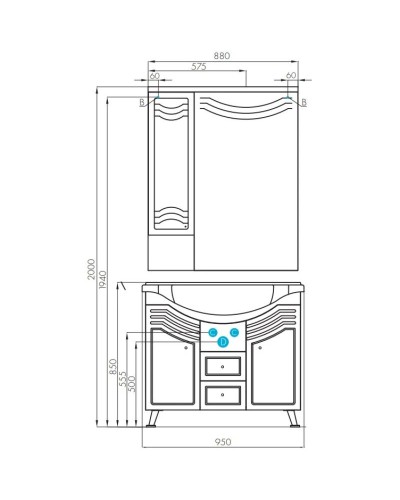 Тумба с раковиной белый глянец 95 см Акватон Домус 1A0613K0DO010