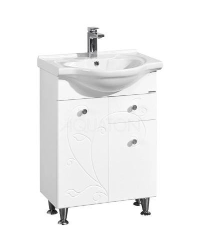 Тумба с раковиной белый глянец 60,5 см с бельевой корзиной Акватон Лиана 1A1629K0LL010