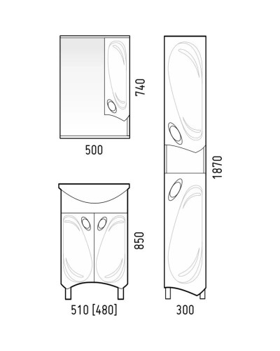 Тумба с раковиной белый глянец 51 см Corozo Лидер SETSD-00000318/SD-00000371
