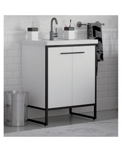 Тумба с раковиной белый глянец/черный 71 см Corozo Айрон SETSD-00000411/SD-00000379