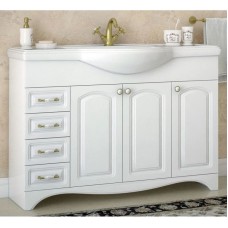 Тумба с раковиной белый глянец 121 см с бельевой корзиной Corozo Классика SETSD-00000370/SD-00000375