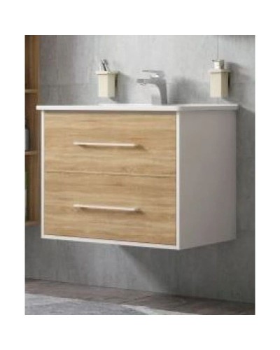 Тумба с раковиной белый глянец/дуб сонома 85 см Corozo Гольф SETSD-00000313/SD-00000381