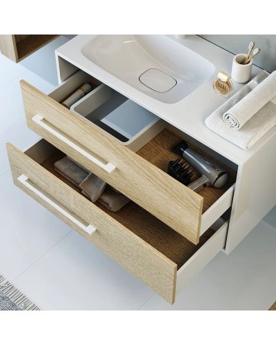 Тумба с раковиной белый глянец/дуб сонома 91,8 см Aqwella 5 Stars Miami SETMai.01.09/L/Mal.09.04.D-L