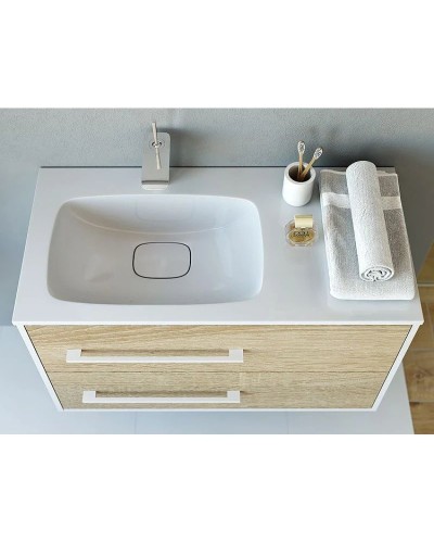 Тумба с раковиной белый глянец/дуб сонома 91,8 см Aqwella 5 Stars Miami SETMai.01.09/L/Mal.09.04.D-L