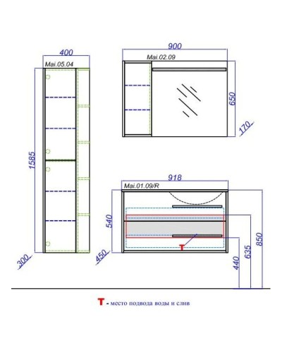 Тумба с раковиной белый глянец/дуб сонома 91,8 см Aqwella 5 Stars Miami SETMai.01.09/R/Mal.09.04.D-R