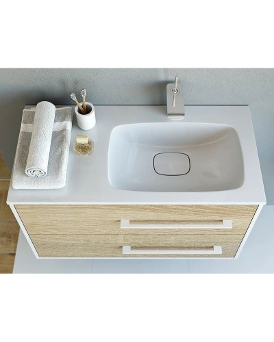 Тумба с раковиной белый глянец/дуб сонома 91,8 см Aqwella 5 Stars Miami SETMai.01.09/R/Mal.09.04.D-R