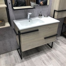 Тумба с раковиной дуб дымчатый/черный глянец 97 см Comforty Дюссельдорф 00004148007