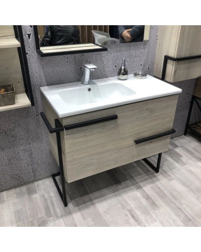 Тумба с раковиной дуб дымчатый/черный глянец 97 см Comforty Дюссельдорф 00004148007