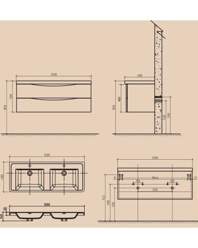 Тумба под раковину BelBagno Ancona-N 120 2 ANCONA-N-1200-2C-SO-2-BL подвесная Bianco lucido