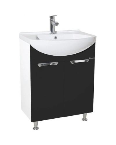Тумба с раковиной черный глянец/белый глянец 65 см Bellezza Альфа 4638810000048 + 4640021622155