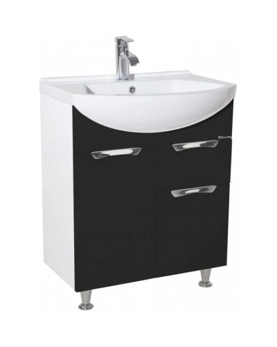 Тумба с раковиной черный глянец/белый глянец 65 см Bellezza Альфа 4638810090049 + 4640021622155