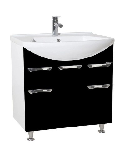 Тумба с раковиной черный глянец/белый глянец 75,8 см Bellezza Альфа 4638812110042 + 4660018640092